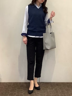 「TOKYO SHIRTS（トウキョウシャツ）のアイテム（ビジネスシャツ）」を使った、BRICK HOUSE by Tokyo Shirts 宮原ステラタウン店さん（レディース・166cm）の春コーディネート