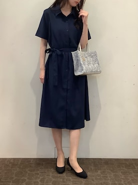 「TOKYO SHIRTS（トウキョウシャツ）の麻調合繊素材シャツワンピース 五分袖（シャツ/ブラウス、ブルー系）」を使った、BRICK HOUSE by Tokyo Shirts 宮原ステラタウン店さん（レディース・166cm）の夏コーディネート