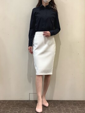 「TOKYO SHIRTS（トウキョウシャツ）の形態安定ノーアイロン レギュラー衿 長袖ビジネスワイシャツ（ビジネスシャツ）」を使った、BRICK HOUSE by Tokyo Shirts 宮原ステラタウン店さん（レディース・166cm）の秋コーディネート