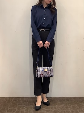 「TOKYO SHIRTS（トウキョウシャツ）のCOFREX 形態安定ノンアイロン レギュラー 長袖ビジネスワイシャツ（ビジネスシャツ、ブルー系）」を使った、BRICK HOUSE by Tokyo Shirts 宮原ステラタウン店さん（レディース・166cm）の春コーディネート