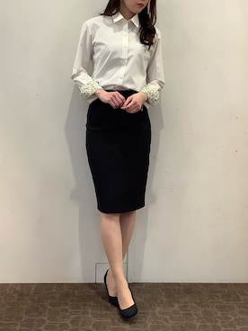 「TOKYO SHIRTS（トウキョウシャツ）のアイテム（ビジネスシャツ）」を使った、BRICK HOUSE by Tokyo Shirts 宮原ステラタウン店さん（レディース・166cm）の春コーディネート