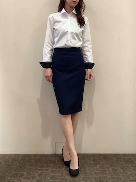 「アイテム（ビジネスシャツ）」を使った、BRICK HOUSE by Tokyo Shirts 宮原ステラタウン店さん（レディース・166cm）の冬コーディネート