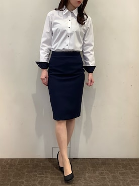 「TOKYO SHIRTS（トウキョウシャツ）のアイテム（ビジネスシャツ）」を使った、BRICK HOUSE by Tokyo Shirts 宮原ステラタウン店さん（レディース・166cm）の春コーディネート