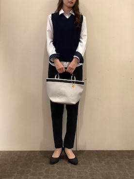 「アイテム（ビジネスシャツ）」を使った、BRICK HOUSE by Tokyo Shirts 宮原ステラタウン店さん（レディース・166cm）の秋コーディネート