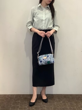 「TOKYO SHIRTS（トウキョウシャツ）の【Pitta Re:)】ふわっとガーゼシャツ レギュラーシルエット 七分袖 綿100% レディース カジュアルシャツ（シャツ/ブラウス、グリーン系）」を使った、BRICK HOUSE by Tokyo Shirts 宮原ステラタウン店さん（レディース・166cm）の夏コーディネート