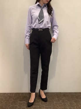 「アイテム（ビジネスシャツ、パープル系）」を使った、BRICK HOUSE by Tokyo Shirts 宮原ステラタウン店さん（レディース・166cm）の秋コーディネート