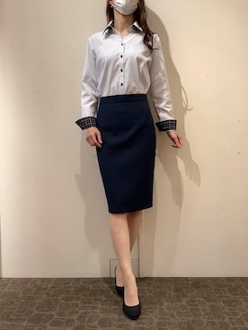 「アイテム（ビジネスシャツ）」を使った、BRICK HOUSE by Tokyo Shirts 宮原ステラタウン店さん（レディース・166cm）の冬コーディネート