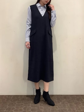 「アイテム（ビジネスシャツ）」を使った、BRICK HOUSE by Tokyo Shirts 宮原ステラタウン店さん（レディース・166cm）の冬コーディネート