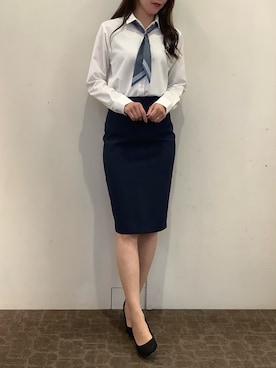 「アイテム（ビジネスシャツ、ホワイト系）」を使った、BRICK HOUSE by Tokyo Shirts 宮原ステラタウン店さん（レディース・166cm）の秋コーディネート