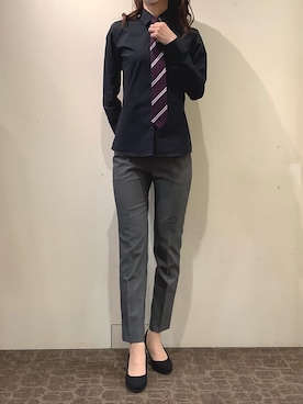 「TOKYO SHIRTS（トウキョウシャツ）の形態安定ノーアイロン レギュラー衿 長袖ビジネスワイシャツ（ビジネスシャツ）」を使った、BRICK HOUSE by Tokyo Shirts 宮原ステラタウン店さん（レディース・166cm）の秋コーディネート