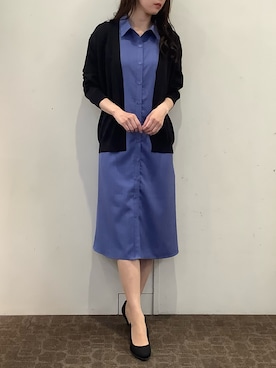 「TOKYO SHIRTS（トウキョウシャツ）のドライレーヨン ミドル丈 トッパーカーディガン（カーディガン/ボレロ、ブラック系）」を使った、BRICK HOUSE by Tokyo Shirts 宮原ステラタウン店さん（レディース・166cm）の夏コーディネート