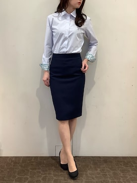 「TOKYO SHIRTS（トウキョウシャツ）のアイテム（ビジネスシャツ）」を使った、BRICK HOUSE by Tokyo Shirts 宮原ステラタウン店さん（レディース・166cm）の春コーディネート