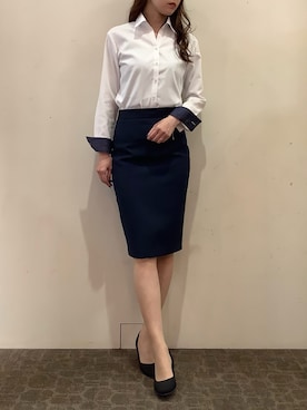 「アイテム（ビジネスシャツ、ホワイト系）」を使った、BRICK HOUSE by Tokyo Shirts 宮原ステラタウン店さん（レディース・166cm）の秋コーディネート
