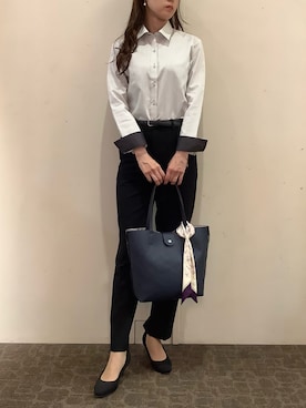 「アイテム（ビジネスシャツ）」を使った、BRICK HOUSE by Tokyo Shirts 宮原ステラタウン店さん（レディース・166cm）の秋コーディネート