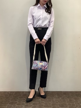 「TOKYO SHIRTS（トウキョウシャツ）の形態安定ノーアイロン レギュラー 長袖ビジネスワイシャツ（ビジネスシャツ、ピンク系）」を使った、BRICK HOUSE by Tokyo Shirts 宮原ステラタウン店さん（レディース・166cm）の春コーディネート