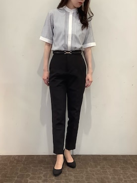 「TOKYO SHIRTS（トウキョウシャツ）の【吸水速乾】【COFREX】スタンド衿 ピンタック ブラウス 五分袖 レディースデザインシャツ（シャツ/ブラウス、グレー系）」を使った、BRICK HOUSE by Tokyo Shirts 宮原ステラタウン店さん（レディース・166cm）の夏コーディネート