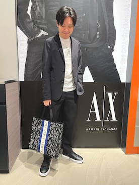 「ARMANI EXCHANGE（アルマーニエクスチェンジ）のアイテム（トートバッグ）」を使った、Riさん（メンズ・175cm）の夏コーディネート