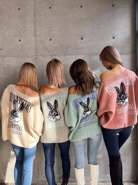 「GYDA（ジェイダ）のBUNNYSTERSカラーニットトップス（ニット/セーター）」を使った、miiaさん（レディース・160cm）の冬コーディネート