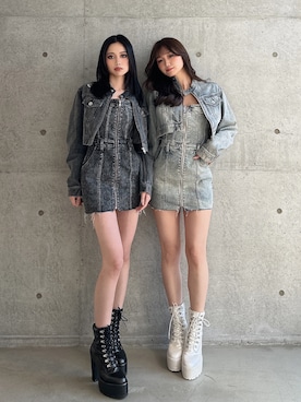 「GYDA（ジェイダ）のshiny lace upタンクソールショートブーツ（ブーツ、ブラック系）」を使った、miiaさん（レディース・160cm）の春コーディネート