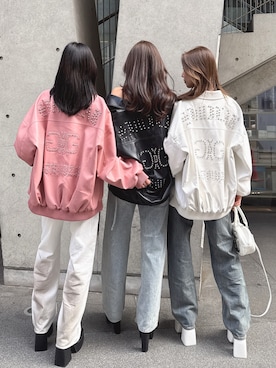 「GYDA（ジェイダ）のショルダーストラップリブベアビスチェ（キャミソール、ブルー系）」を使った、miiaさん（レディース・160cm）の冬コーディネート