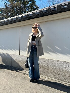 「GYDA（ジェイダ）のアイテム（テーラードジャケット）」を使った、miiaさん（レディース・160cm）の春コーディネート