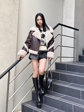 「アイテム（ムートンコート）」を使った、miiaさん（レディース・160cm）の秋コーディネート