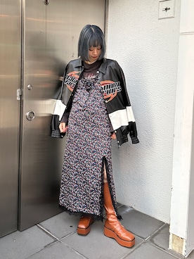 「レーシングジャケット」｜「アイテム（ジャケット/アウター）」を使った、SAYAさん（レディース・161cm）の冬コーディネート