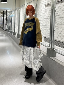 ジュエティ jouetie 24AW グランジラグランルーズニット セーター M ピンク グレー /MI ■OS レディース jouetie ダメージルーズニット（ピンク） -ファッション通販