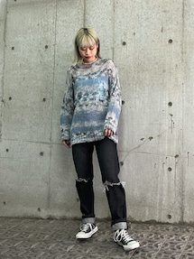 ジュエティ jouetie 24AW グランジラグランルーズニット セーター M ピンク グレー /MI ■OS レディース jouetie ミックスグランジルーズニット（グレー） -靴