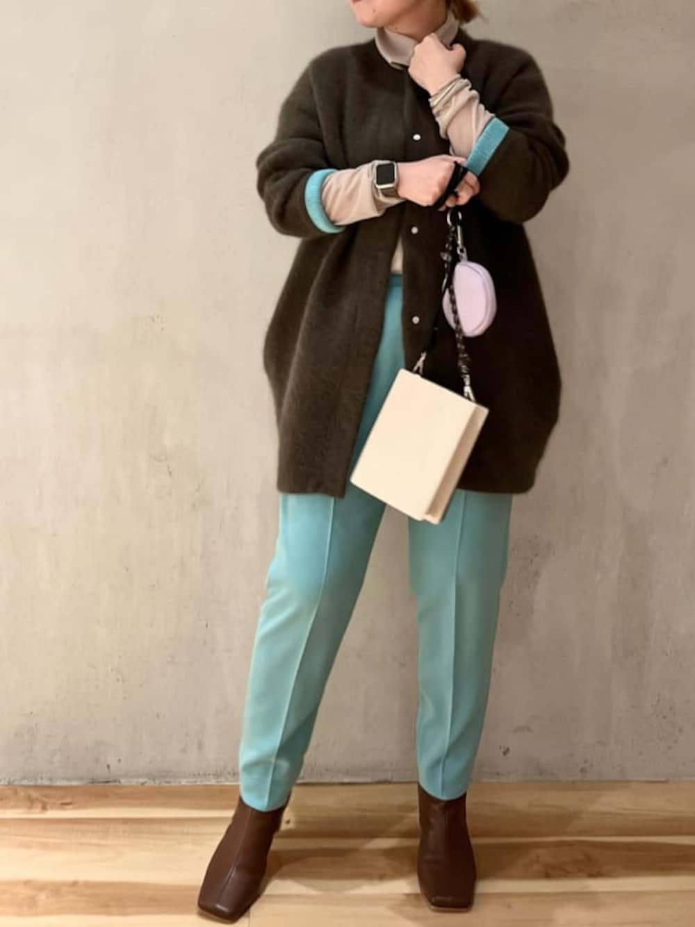 エレンディーク ELENDEEK ノーカラーコート カーキ ベルト付き ロング