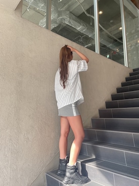 「GYDA（ジェイダ）のサイドラインスウエットスカートライクショートパンツ（スカート）」を使った、rinaさん（レディース・170cm）の夏コーディネート