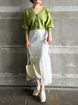 「LAGUNAMOON（ラグナムーン）の【JAMIRAY】レザー巾着BAG（ハンドバッグ）」を使った、RUNA ONISHIさん（レディース・163cm）の春コーディネート