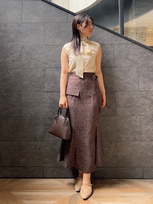 LAGUNAMOON ツイードウエストアシメナローフレアスカート LAGUNAMOON スカート ツイードウエストアシメナローフレア