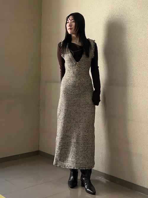 ニットツイードフリンジジャンパースカート｜ラグナムーン（LAGUNAMOON