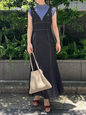 「LAGUNAMOON（ラグナムーン）の【JAMIRAY】レザー巾着BAG（ハンドバッグ）」を使った、RUNA ONISHIさん（レディース・163cm）の夏コーディネート