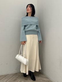 B00377 ラグナムーンLAGUNAMOON フォルムフレアーミモレスカート バックボリュームフレアースカート｜ラグナムーン（LAGUNAMOON