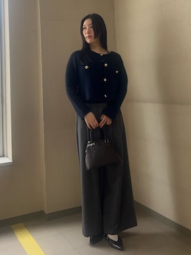 「アイテム（ノーカラージャケット）」を使った、RUNA ONISHIさん（レディース・163cm）の秋コーディネート