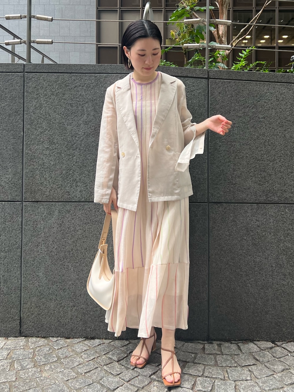 「LAGUNAMOONのナローストラップサンダル（サンダル、イエロー系）」を使った、RUNA ONISHIさん（レディース・163cm）の春コーディネートの1枚目の写真
