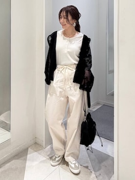 「GLOBAL WORK（グローバルワーク）のエアかるクラシックスニーカー/135751（スニーカー、ホワイト系）」を使った、★しーちゃん★さん（レディース・156cm）の春コーディネート