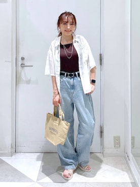 「GLOBAL WORK（グローバルワーク）のGOODデニムバギーパンツ/118365（デニムパンツ）」を使った、★しーちゃん★さん（レディース・156cm・40代）の夏コーディネート