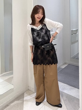 「GLOBAL WORK（グローバルワーク）のサラサラヘンリーネック長袖プルオーバー/1017895（Tシャツ/カットソー、ホワイト系）」を使った、★しーちゃん★さん（レディース・156cm）の秋コーディネート