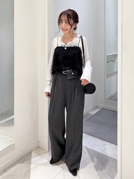 「GLOBAL WORK（グローバルワーク）のサラサラヘンリーネック長袖プルオーバー/1017895（Tシャツ/カットソー、ホワイト系）」を使った、★しーちゃん★さん（レディース・156cm）の秋コーディネート