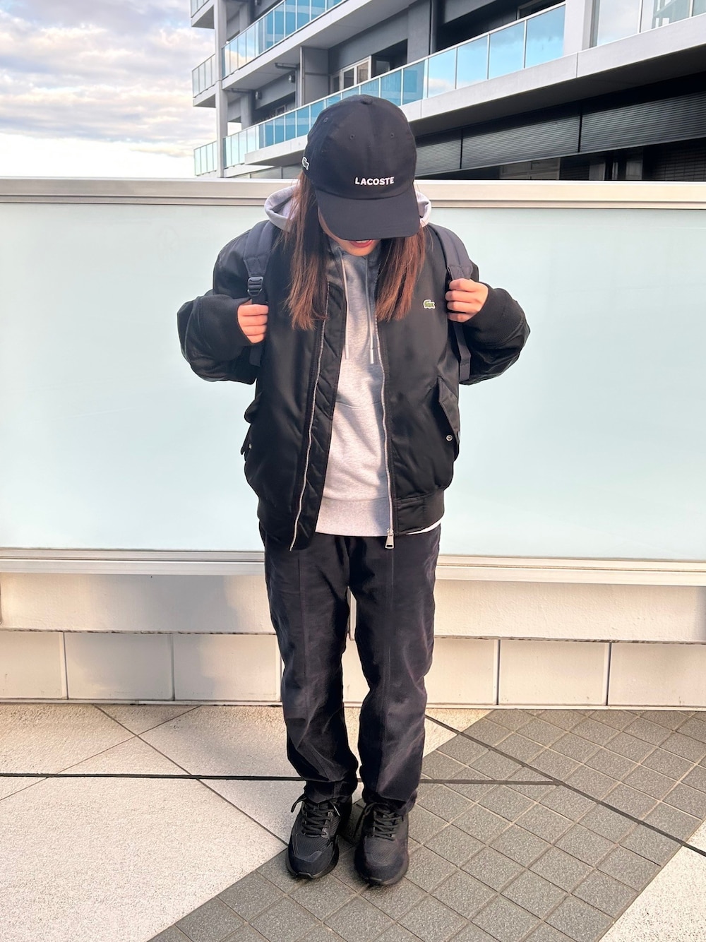 LACOSTEのMA-1（ブラック系）を使った人気ファッションコーディネート