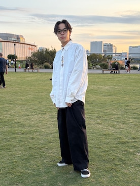 「VANS（バンズ）の【 VANS / ヴァンズ 】 < 限定展開 > OLD SKOOL BLACK SUEDE × CANVAS オールドスクール ブラック スウェード × キャンバス VN000D3HY28 USA企画（スニーカー）」を使った、Masashiさん（メンズ・172cm）の秋コーディネート