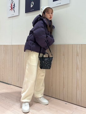 「アイテム（ニットキャップ/ビーニー、ホワイト系）」を使った、horiさん（レディース・154cm）の冬コーディネート