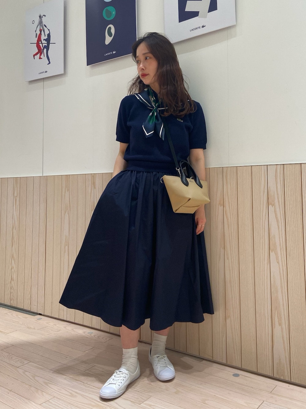 極美品 ラコステ 完売品 異素材切り替え コンビネーションマテリアルポロドレス LACOSTE｜異素材切り替え コンビネーションマテリアルポロドレス