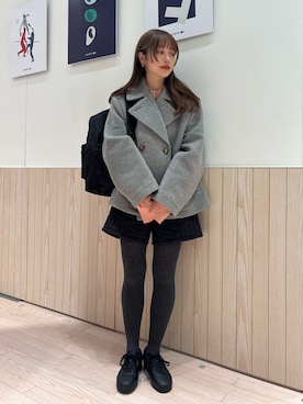 「アイテム（ピーコート）」を使った、horiさん（レディース・154cm）の冬コーディネート