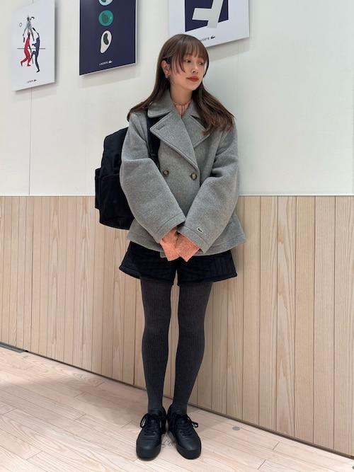 ショート丈 オーバーサイズウールブレンドPコート（ピーコート