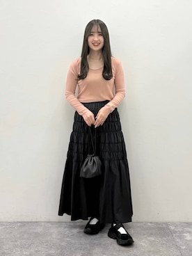 「ORiental TRaffic（オリエンタルトラフィック）の厚底 スエード メリージェーン スニーカー /OT3794  バレエスニーカー スニーカーサンダル（スニーカー、ブラック系）」を使った、sakiさん（162cm）の春コーディネート