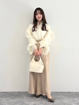 「WA ORiental TRaffic（ダブルエーオリエンタルトラフィック）の2wayリボンモチーフヒールパンプス/52312（パンプス、ブラウン系）」を使った、sakiさん（162cm）の春コーディネート